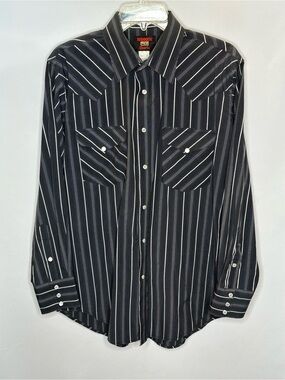Vintage Ruddock Western Pearl Snap Shirt Black White Pinstripe 16/34
